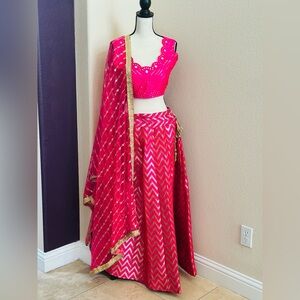 Pink and Gold Lehenga Choli Set
